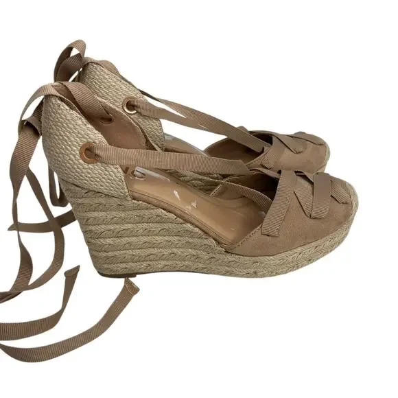 INC International Concepts Merryy Espadrille Wedges Size 8.5 Dark Almond Tan EUC - Picture 6 of 14
